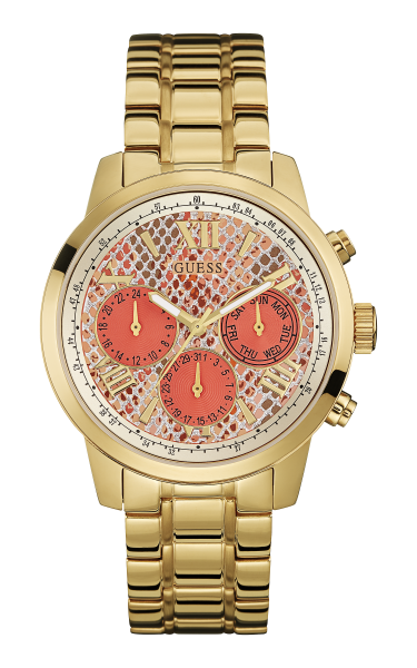 Guess - Ladies Watch Stainless Steel gold plated with animal print display  - shinatic